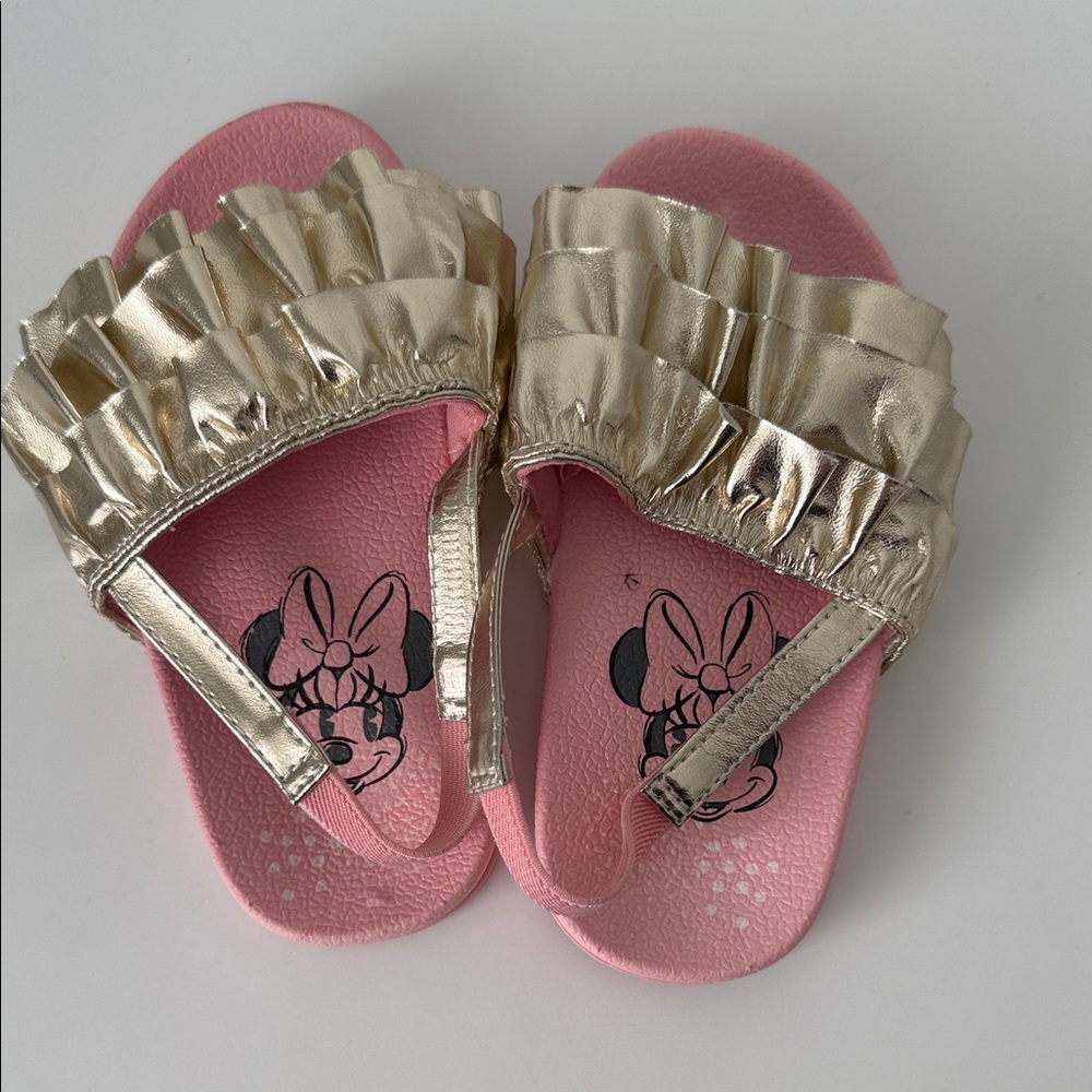 Disney Minnie Mouse Gold Ruffle Pink Sandals
